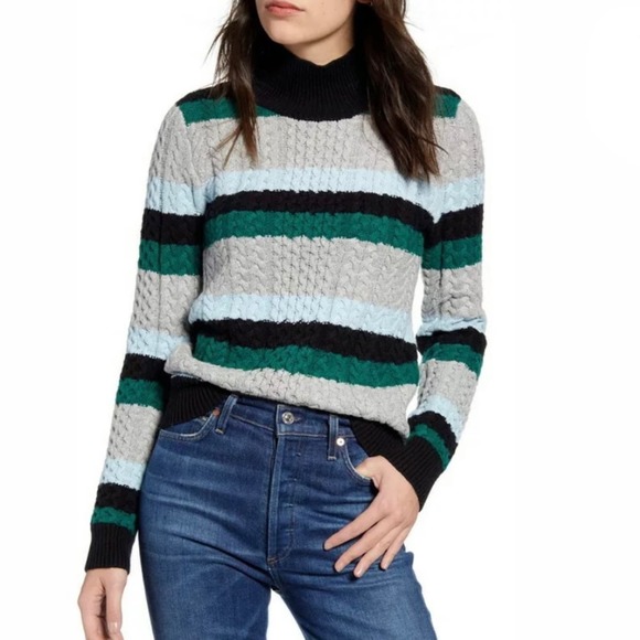 1901 Sweaters - 1901 Blue Green Black Gray Striped Sweater